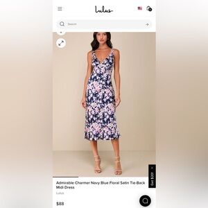 Lulu's Navy Blue Floral Satin Midi Dress